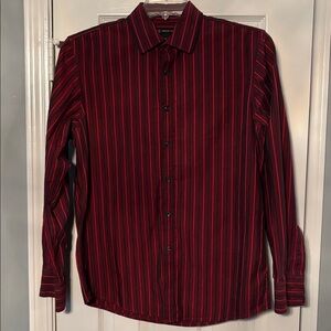 INC International Concepts Long Sleeve Red & Black Striped Dress Shirt
